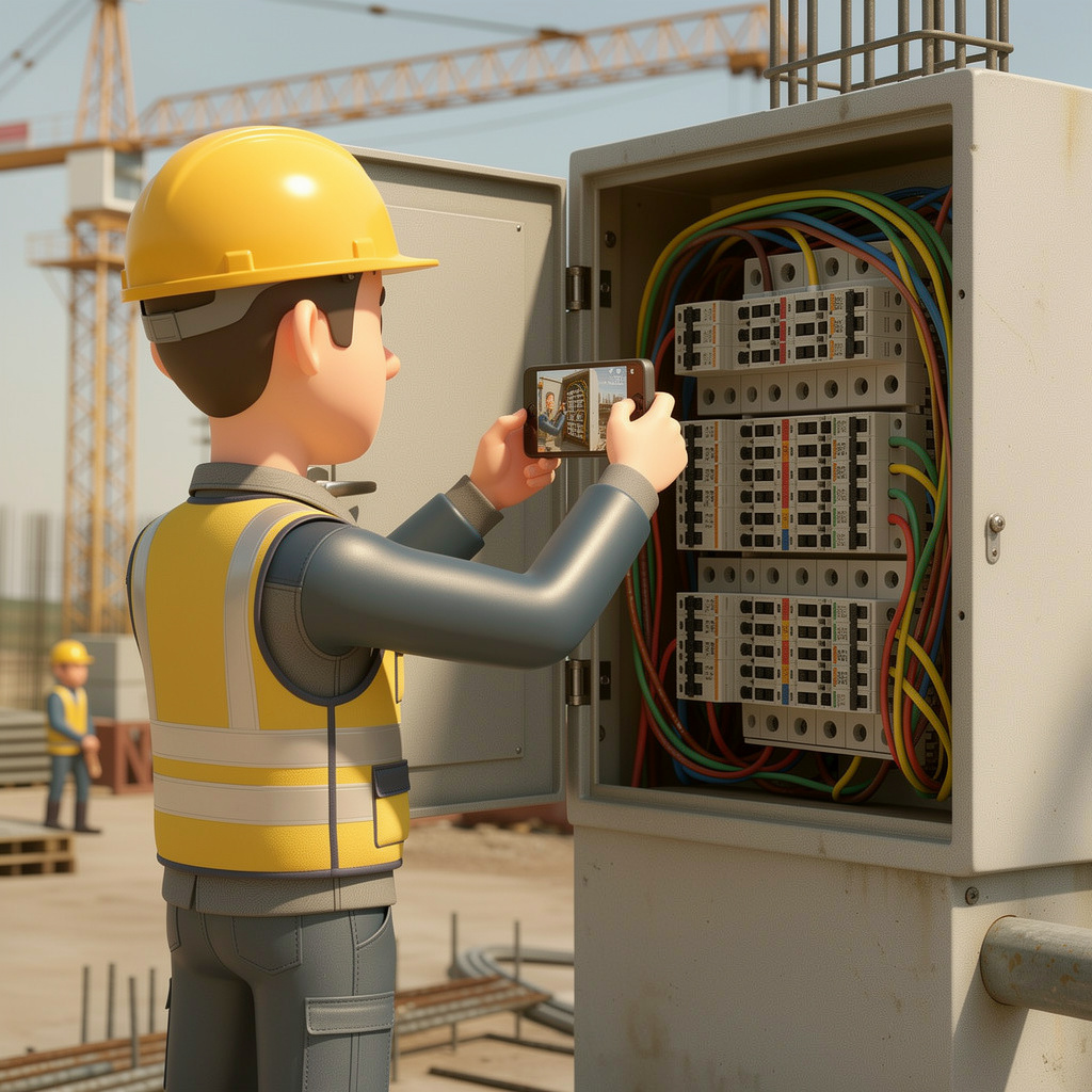 Engineer photographing equipment on site